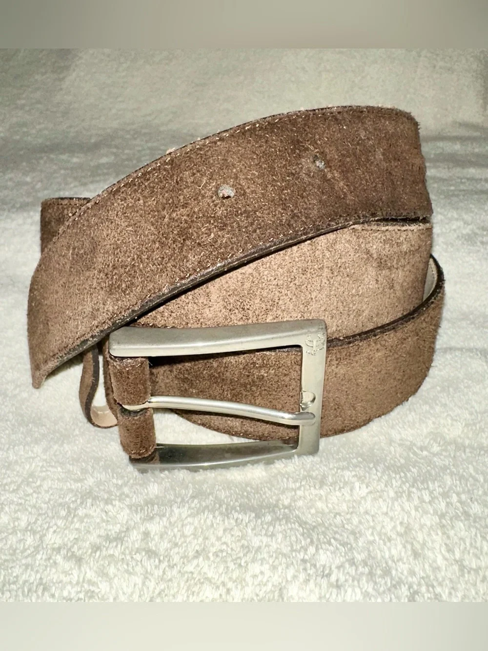 Brooks Brothers Brown Suede Belt 38 Men Made in Italy Silver Brass Buckle